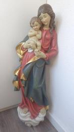 Snijwerk, farbige Madonna , Maria Mutter Gottes mit Jesu, Antiek en Kunst
