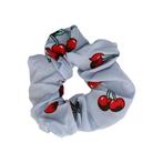 Scrunchie Haarelastiek Kersen Print 11cm Rood Grijs, Nieuw