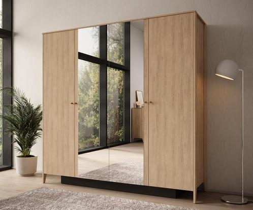Meubella | Kledingkast 220cm eiken Garderobekast Met spiegel, Huis en Inrichting, Kasten | Vitrinekasten, 50 tot 75 cm, Nieuw