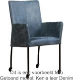 Set van 6 Leren eetkamerstoelen - met wieltjes en armleuning, Huis en Inrichting, Stoelen, Overige kleuren, Nieuw, Leer, Ophalen of Verzenden