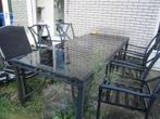 zgan grote metalen tuintafel + 6 stoelen, Ophalen, Zo goed als nieuw, Metaal