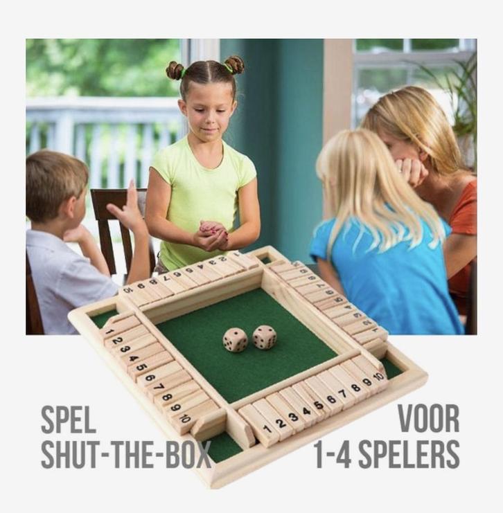 Shut the box - Dobbelspel - 1 - 4 spelers, Hobby en Vrije tijd, Gezelschapsspellen | Overige, Nieuw, Verzenden