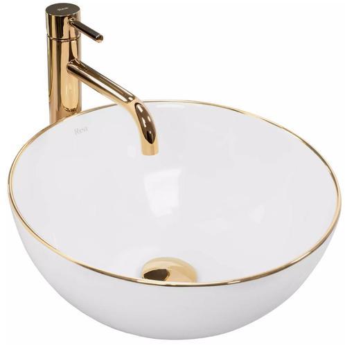 REA Luxe waskom - Wit met gouden rand - 360 mm - Keramiek..., Doe-het-zelf en Verbouw, Sanitair, Nieuw, Ophalen of Verzenden