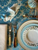 Tafelkleed voor grote tafels, blauw damast. - Tafelkleed -