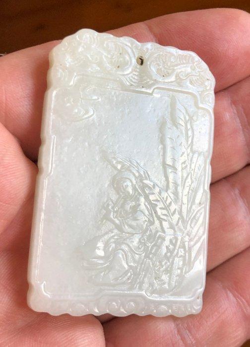 Pendant, gedicht kalligrafie - Nefriet Jade - China - 20e, Antiek en Kunst, Antiek | Overige Antiek