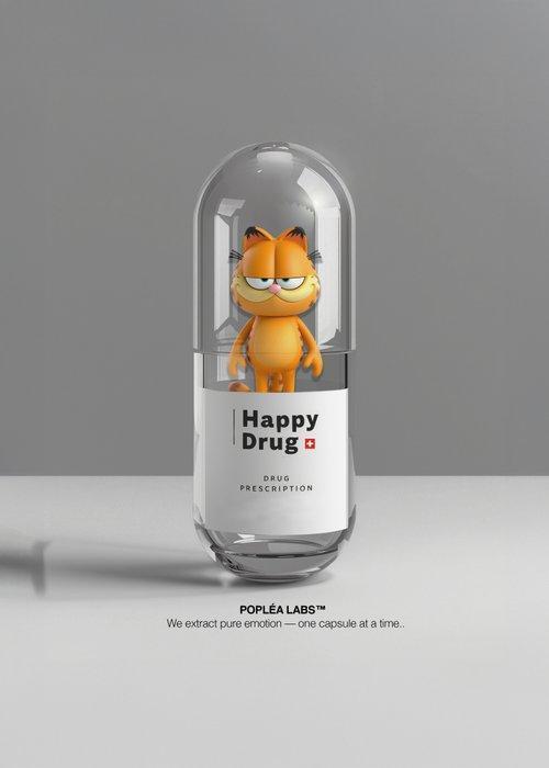 Poplea - HAPPY DRUG - POPLEA LABS - GARFIELD, Antiek en Kunst, Kunst | Schilderijen | Modern