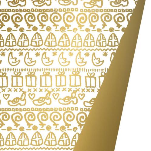 Inpakpapier Sinterklaas  Dubbelzijdig Goud - Breedte 70 cm -, Diversen, Sinterklaas, Nieuw, Ophalen of Verzenden