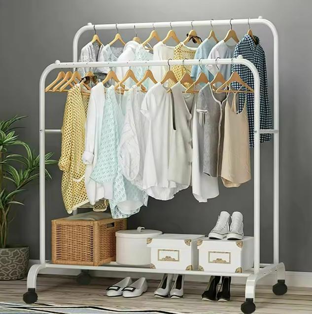 Dubbel Kledingrek met Wielen – 2 Hangrails en Legplank, Kleding | Dames, Kledingrekken, Nieuw, Verzenden