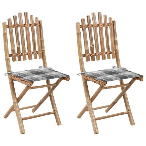 vidaXL Tuinstoelen 2 st inklapbaar met kussens bamboe, Tuin en Terras, Tuinstoelen, Nieuw, Hout, Verzenden