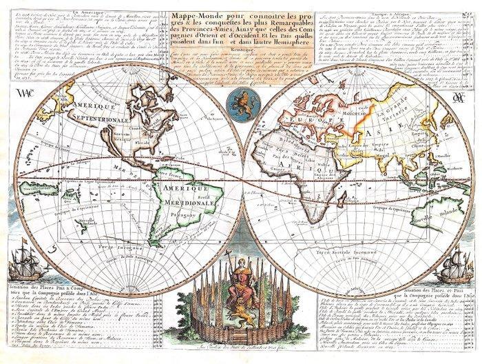 Planisfero - .; H. A. Chatelain - Mappemonde pour connoitre, Boeken, Atlassen en Landkaarten