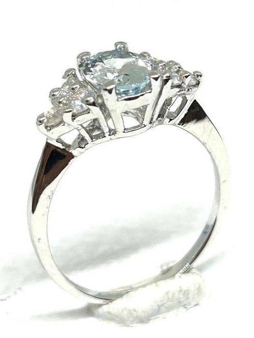 Zonder Minimumprijs - Ring - 18 karaat Witgoud Aquamarijn -, Sieraden, Tassen en Uiterlijk, Ringen