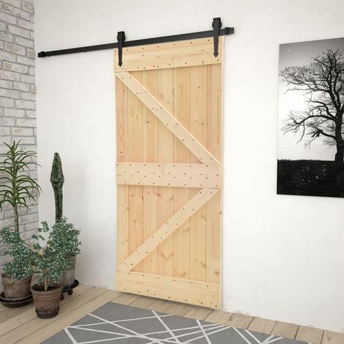 vidaXL Schuifdeur met beslag 90x210 cm massief grenenhout, Doe-het-zelf en Verbouw, Deuren en Horren, Nieuw, Verzenden