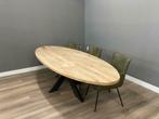 Ovale eiken tafel 5 cm met metalen spinpoot, 280 of 300 cm, Huis en Inrichting, Tafels | Eettafels, 100 tot 150 cm, Verzenden