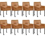 Set van 8 Cognac leren moderne eetkamerstoelen - Vintage Lee, Overige kleuren, Nieuw, Leer, Ophalen of Verzenden