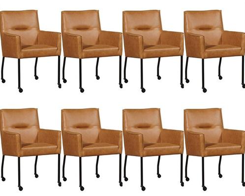 Set van 8 Cognac leren moderne eetkamerstoelen - Vintage Lee, Huis en Inrichting, Stoelen, Vijf, Zes of meer stoelen, Overige kleuren