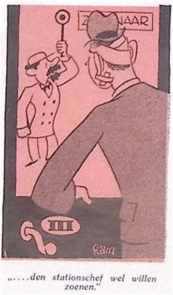 De stationschef op spotprent (lijst optie, Lithos) beschikbaar voor biedingen