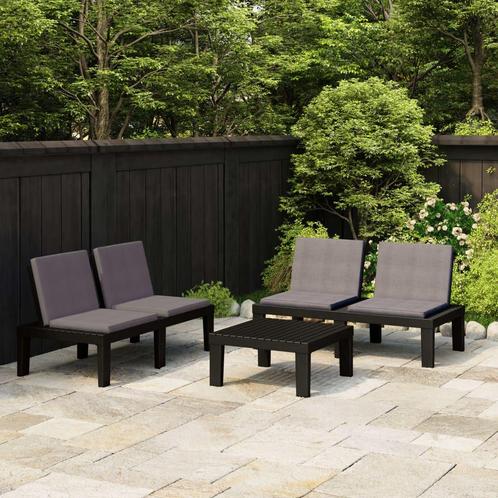 vidaXL 3-delige Loungeset met kussens kunststof grijs, Tuin en Terras, Tuinsets en Loungesets, Loungeset, Nieuw, 3 zitplaatsen