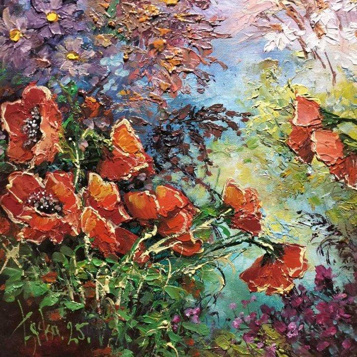 Magorzata cka (1958) - Romantic impression - Meadow, Antiek en Kunst, Kunst | Schilderijen | Klassiek