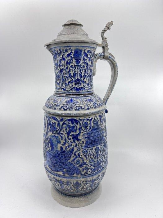 westerwald - Kan - Kan met deksel - Aardewerk - Hoge, Antiek en Kunst, Antiek | Glas en Kristal