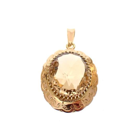 Vintage gouden hanger met citrien (uniek sieraad), Sieraden, Tassen en Uiterlijk, Bedels, Gebruikt, Overige merken, Goud, Ophalen of Verzenden