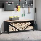 vidaXL Brandhoutrek met houten blad 100,5x35,5x40 cm zwart, Verzenden, Nieuw