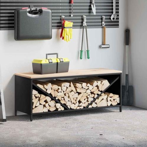 vidaXL Brandhoutrek met houten blad 100,5x35,5x40 cm zwart, Huis en Inrichting, Haarden, Nieuw, Verzenden