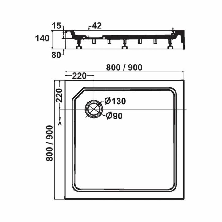 Fusion Douchebak Vierkant Opbouw 80X80X14 Cm, Doe-het-zelf en Verbouw, Sanitair, Ophalen of Verzenden