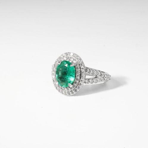 Verlovingsring - 18 karaat Witgoud - 2.83ct. tw. Smaragd -, Sieraden, Tassen en Uiterlijk, Antieke sieraden