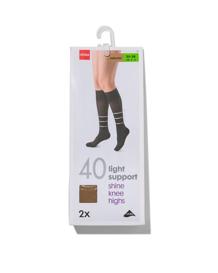 HEMA 2-pak kniekousen licht ondersteunend 40 denier naturel, Kleding | Dames, Leggings, Maillots en Panty's, Nieuw, Verzenden