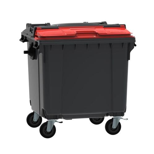 Afvalcontainer 1100 liter grijs met rood Split Lid deksel, Huis en Inrichting, Woonaccessoires | Prullenbakken, Ophalen of Verzenden