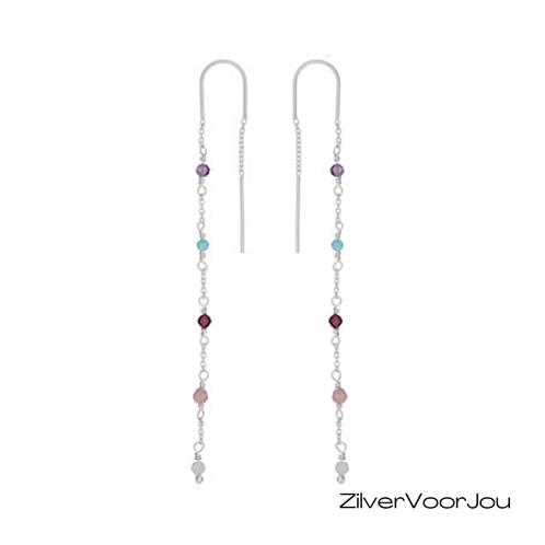 Zilveren amazoniet amethist granaat maansteen rhodoniet door, Sieraden, Tassen en Uiterlijk, Oorbellen, Nieuw, Verzenden