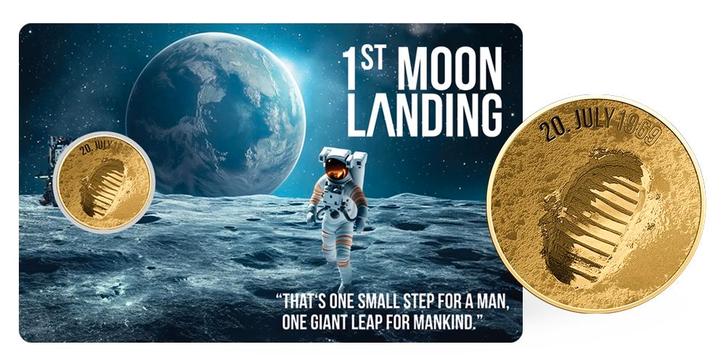 Maanlanding | 24 karaat Gouden Munt Coincard, Postzegels en Munten, Edelmetalen en Baren, Verzenden