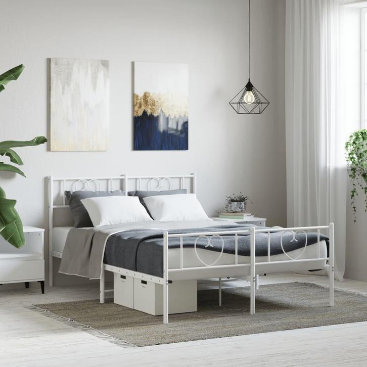 vidaXL Bedframe met hoofd- en voeteneinde metaal wit 120 x, Huis en Inrichting, Slaapkamer | Bedden, Wit, Nieuw, Metaal, Tweepersoons