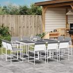 vidaXL 11-delige Tuinset met kussens textileen wit, Verzenden, Meer dan 8 zitplaatsen, Nieuw, Rvs