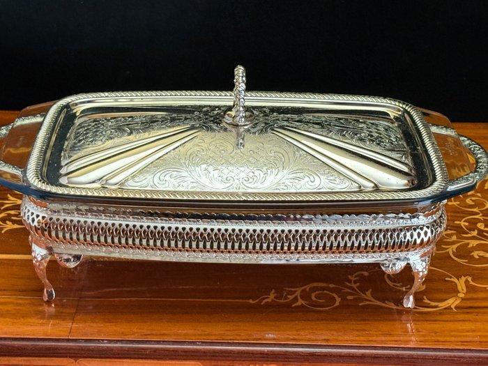 Serveerschaal (3) - Verzilverd, Pyrex - serveerschaal met, Antiek en Kunst, Antiek | Meubels | Tafels