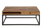 Massieve salontafel IRON CRAFT 100cm mangohout met lade -, Huis en Inrichting, Tafels | Salontafels, Ophalen of Verzenden, Nieuw