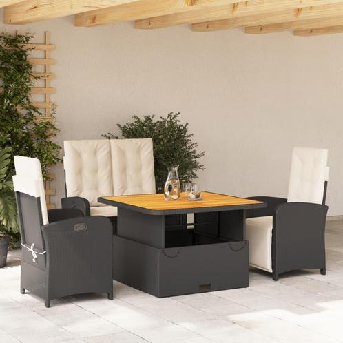 vidaXL 4-delige Tuinset met kussens poly rattan zwart, Tuin en Terras, Tuinsets en Loungesets, Tuinset, Nieuw, 4 zitplaatsen, Rotan