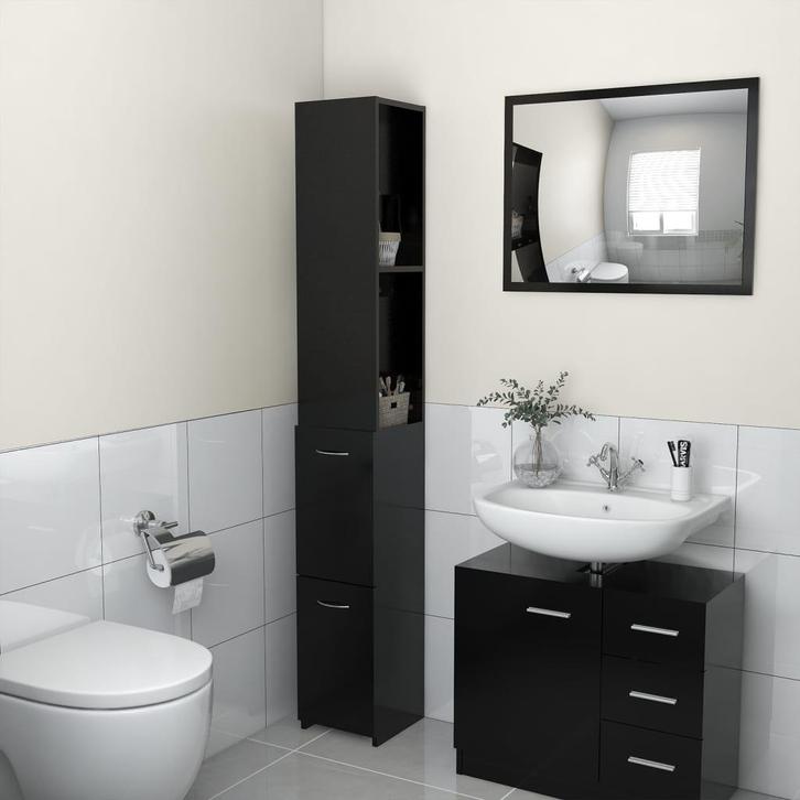 vidaXL Badkamerkast 25x26,5x170 cm bewerkt hout zwart, Huis en Inrichting, Badkamer | Badkamermeubels, Nieuw, 150 tot 200 cm, Verzenden