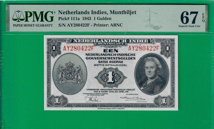 Nederlands-Indië. - 1 gulden 1943 - Pick 111a, Postzegels en Munten, Bankbiljetten | Europa | Niet-Eurobiljetten