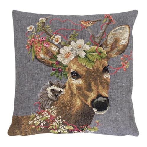 gobelin kussen bloemen klein hert 45x45cm, Huis en Inrichting, Woonaccessoires | Overige, Verzenden