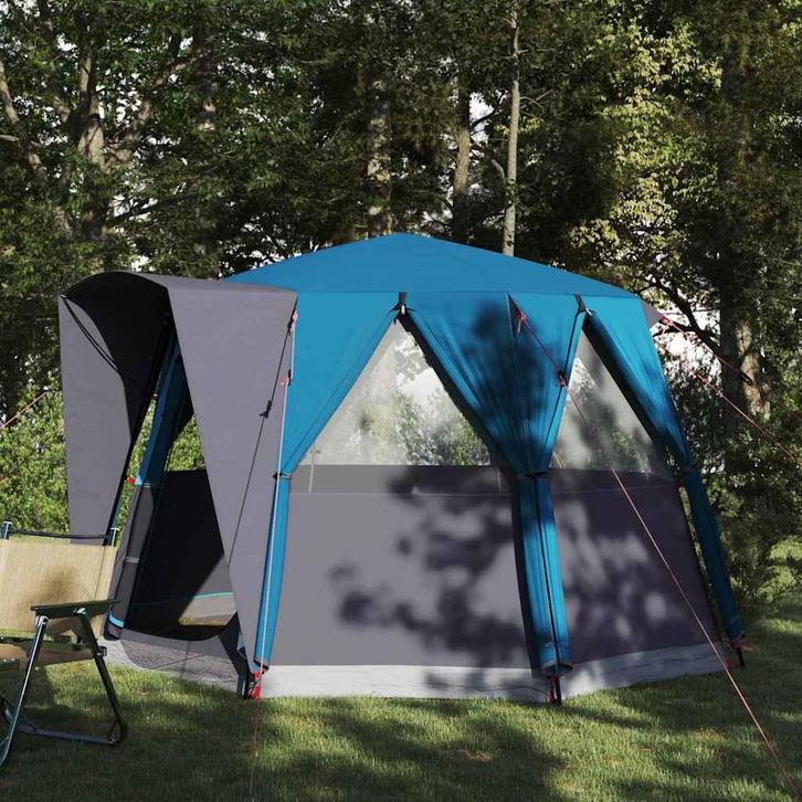 vidaXL Huisje Tent met dak Blauw en Grijs 320 x 320 x 203 cm, Caravans en Kamperen, Tenten, Nieuw, Verzenden