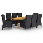 vidaXL 9-delige Tuinset zwart, Tuin en Terras, Nieuw, 8 zitplaatsen, Tuinset, Verzenden