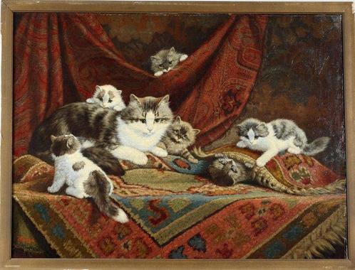 Cornellis Raaphorst (1875-1954) - Moeder kat met haar jongen, Antiek en Kunst, Kunst | Schilderijen | Klassiek