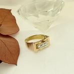 Bicolor gouden ring met zirconia., Gebruikt, Overige kleuren, Ophalen of Verzenden, 17 tot 18