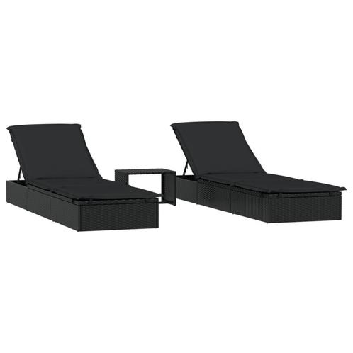Rattan Ligbedden met Tafel - Zwart - Retourdeal | 40% Off, Tuin en Terras, Ligbedden, Verstelbaar, Nieuw, Rotan, Ophalen of Verzenden
