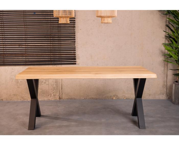 Boomstamtafel Eiken MALMO met X-poten - 220x100 cm |, Huis en Inrichting, Tafels | Eettafels, Nieuw, Ophalen of Verzenden