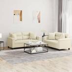 vidaXL 2-delige Loungeset met kussens kunstleer crèmekleurig, Verzenden, Nieuw, Vierpersoons of meer, Leer
