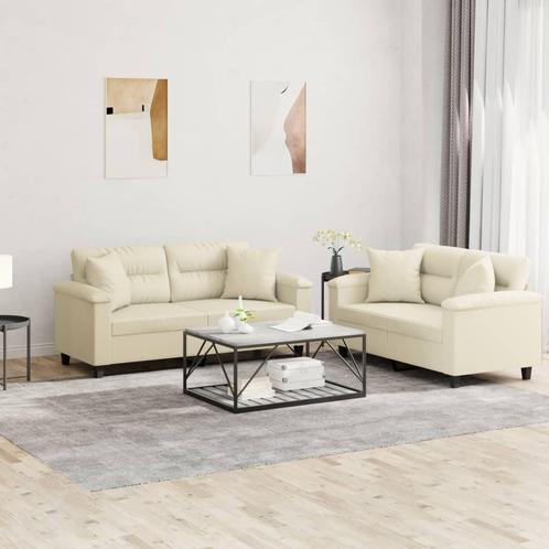 vidaXL 2-delige Loungeset met kussens kunstleer crèmekleurig, Huis en Inrichting, Banken | Bankstellen, Nieuw, Leer, Vierpersoons of meer