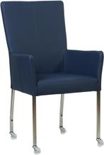 Blauwe leren moderne eetkamerstoel - met armleuning poot vie, Huis en Inrichting, Stoelen, Overige kleuren, Nieuw, Leer, Ophalen of Verzenden