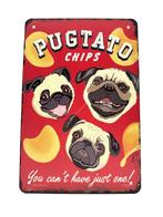 Metalen Wandbord - Mopshond - Pugtato Chips, Ophalen of Verzenden, Nieuw